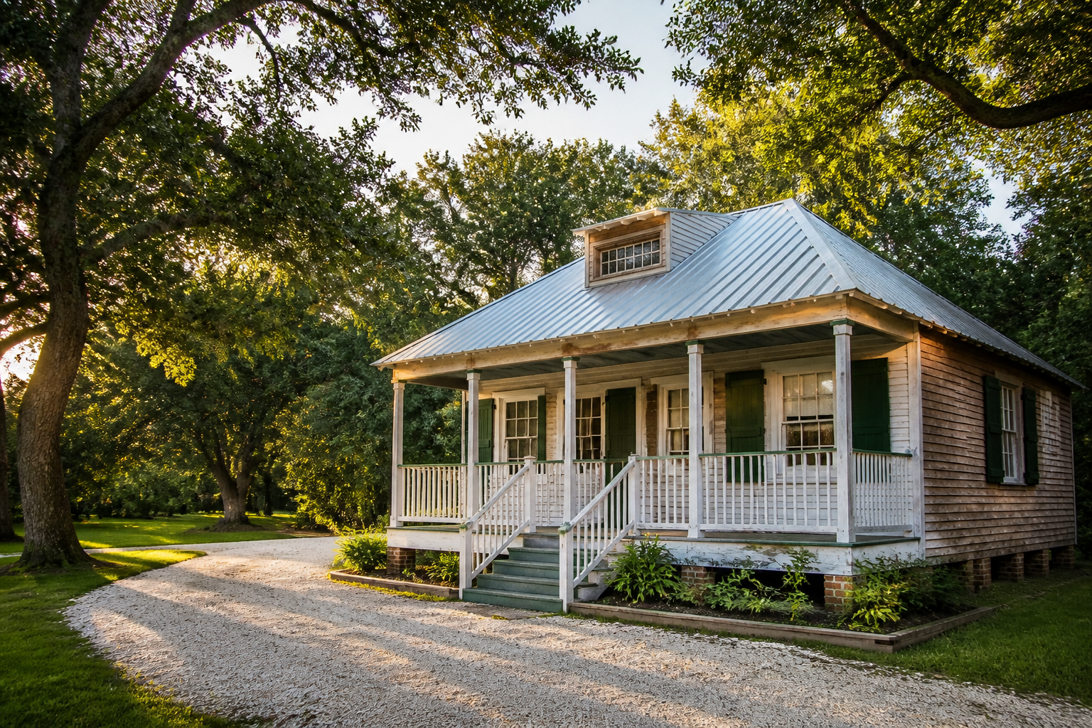 Exterior of the Marie Celeste cottage at Destrehan Plantation