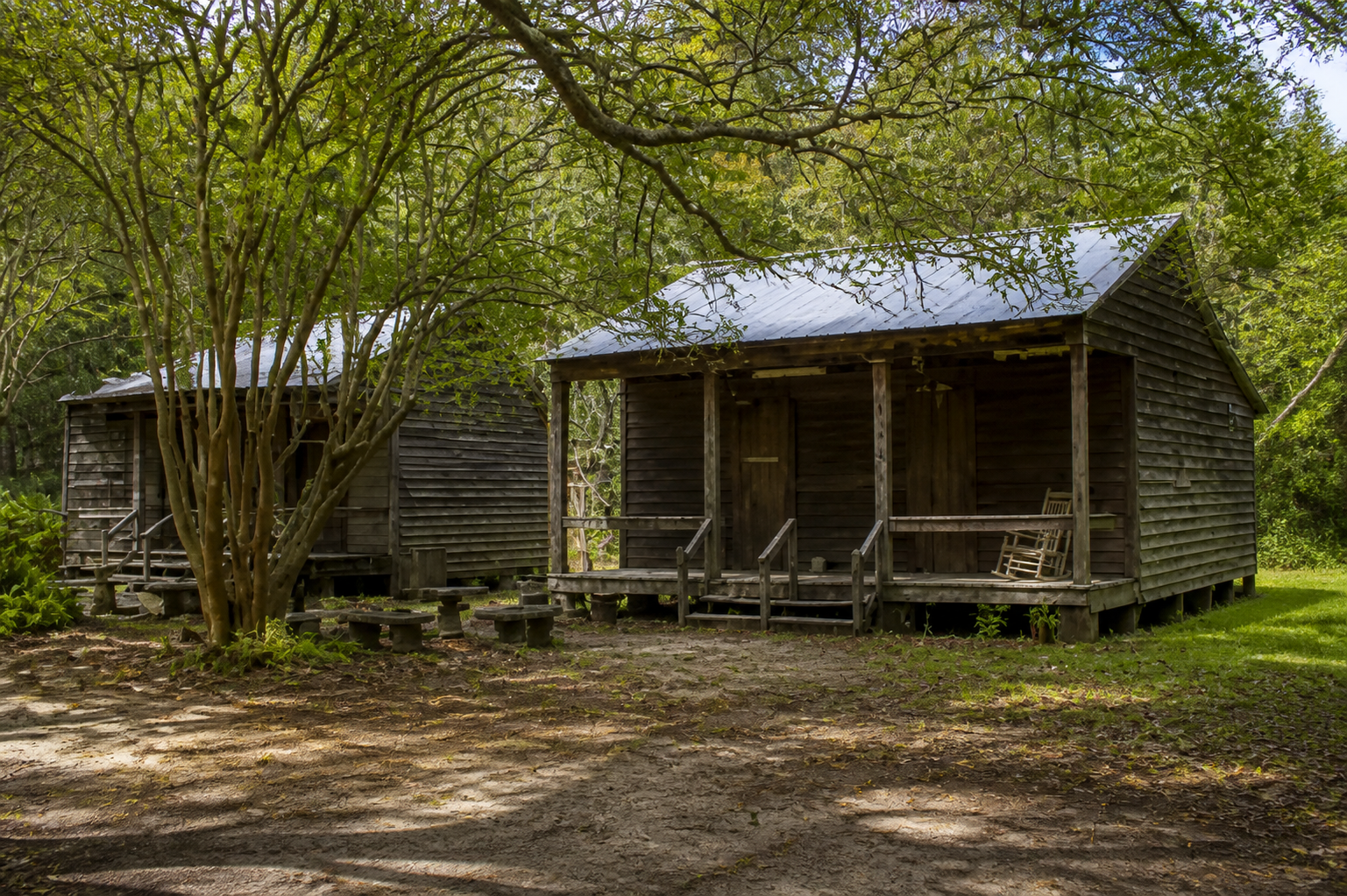 An original enslaved cabin on the grounds