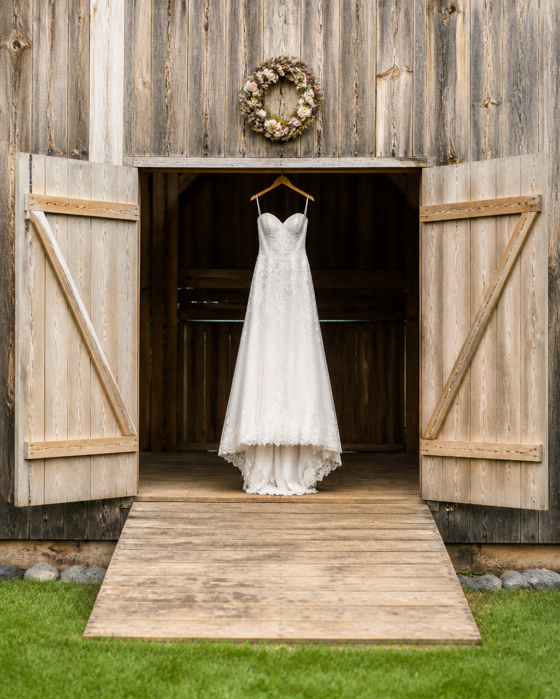 Wedding dress at the Destrehan Mule Barn