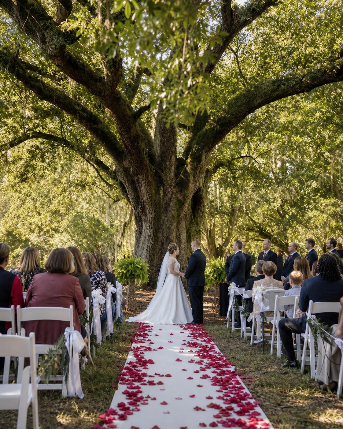A wedding ceremony under the live oak at Destrehan Plantation